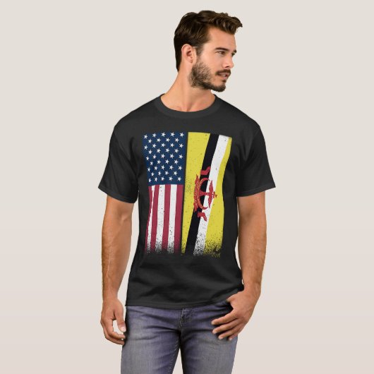 Brunei  Bruneian American Flags Proud USA Brunei T-shirt (Voorkant volledig)