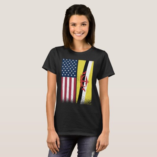 Brunei  Bruneian American Flags Proud USA Brunei T-shirt (Voorkant volledig)