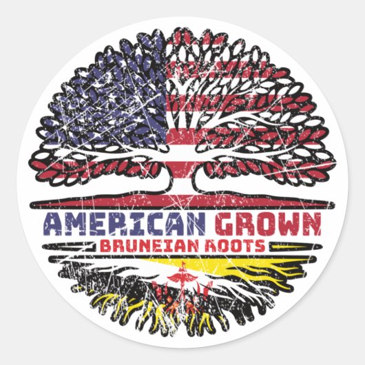 Brunei Bruneian American USA Tree Roots Flag Ronde Sticker (Voorkant)
