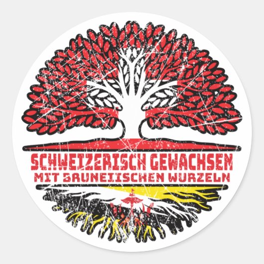 Brunei Bruneiisch Schweizer Schweiz Baum Wurzel Ronde Sticker (Voorkant)