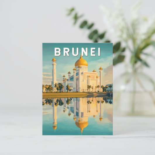 Brunei Illustration Travel Art Vintage Briefkaart (Staand voorkant)