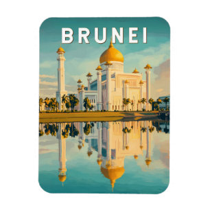 Brunei Illustration Travel Art Vintage Magneet