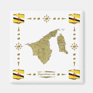 Brunei Kaart + Vlaggen Magneet