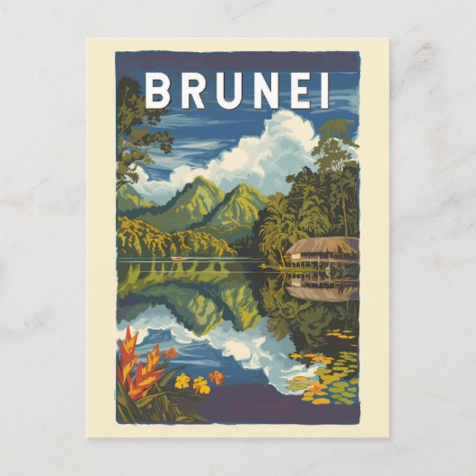Brunei Painterly Illustration Travel Art Vintage Briefkaart (Voorkant)