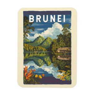 Brunei Painterly Illustration Travel Art Vintage Magneet