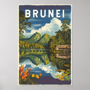 Brunei Painterly Illustration Travel Art Vintage Poster
