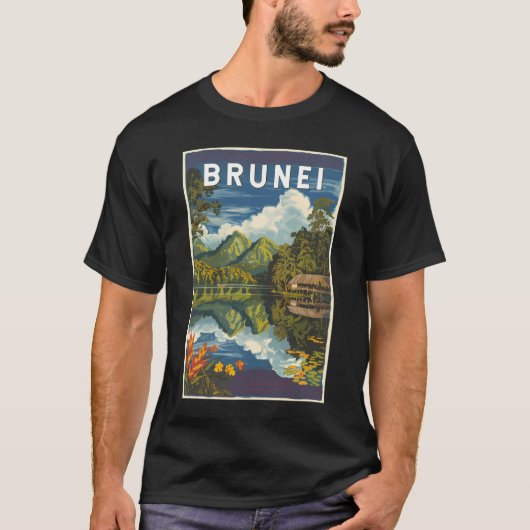 Brunei Painterly Illustration Travel Art Vintage T-shirt (Voorkant)
