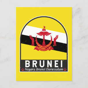 Brunei Vlag Emblem Verstoorde Vintage Briefkaart