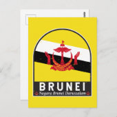 Brunei Vlag Emblem Verstoorde Vintage Briefkaart (Voorkant / Achterkant)