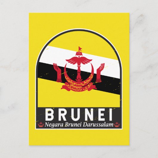 Brunei Vlag Emblem Verstoorde Vintage Briefkaart (Voorkant)