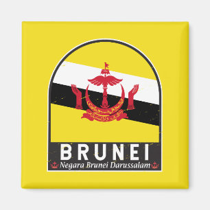 Brunei Vlag Emblem Verstoorde Vintage Magneet