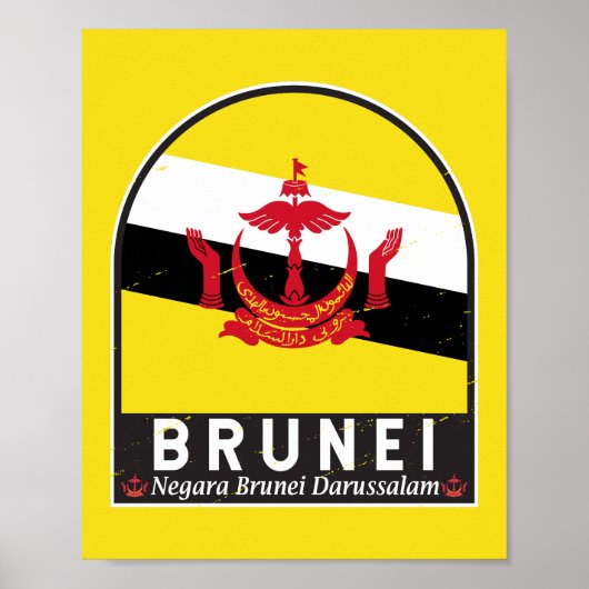 Brunei Vlag Emblem Verstoorde Vintage Poster (Voorkant)