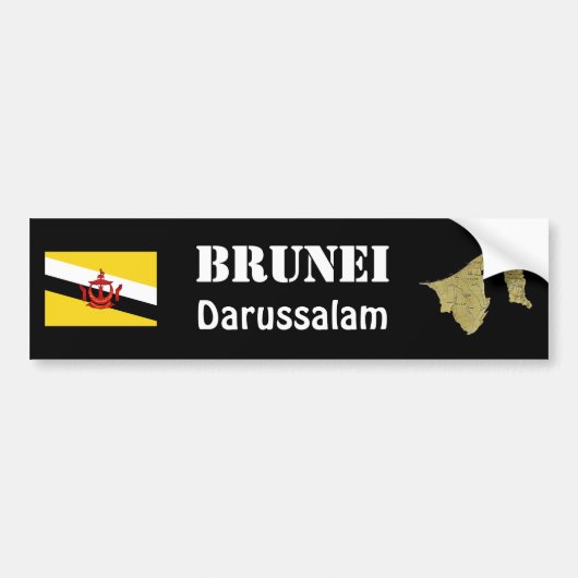 Brunei Vlag + Landkaart Bumpersticker (Voorkant)
