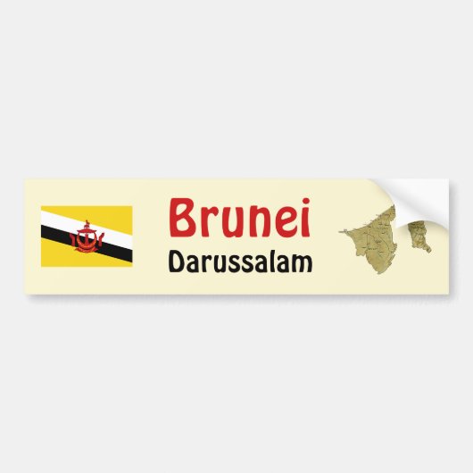 Brunei Vlag + Landkaart Bumpersticker (Voorkant)