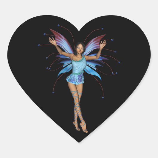 Brunette 3D Pixie - Paarse & Blauwe Hart Sticker (Voorkant)