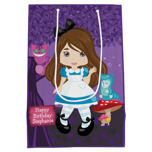 Brunette Alice in Wonderland Personalized Medium Cadeauzakje (Achterkant)