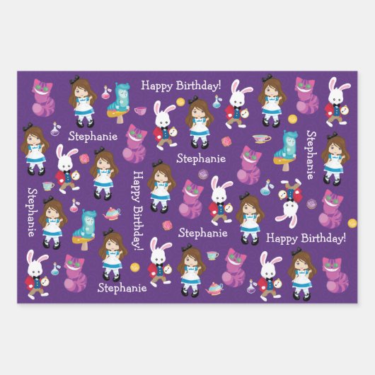 Brunette Alice's avonturen in Wonderland Inpakpapier Vel (Voorkant)
