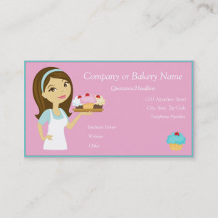 Brunette/Aqua Cupcake Baker/Bakery 3 Visitekaartje