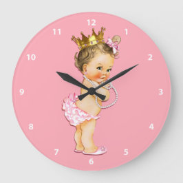 Brunette Baby Princess and Pearls Pink Grote Klok