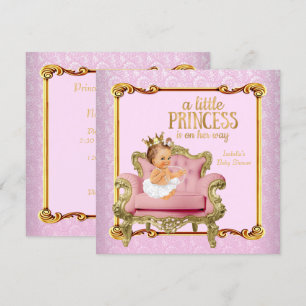 Brunette Baby Princess Baby shower Pink Gold-voorz Kaart