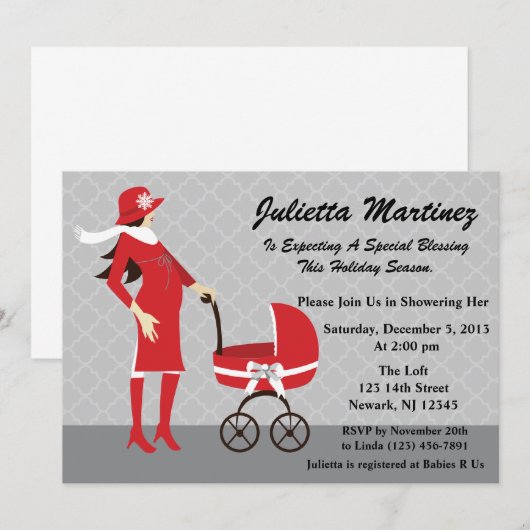 Brunette Baby shower Invitation Kaart (Voorkant / Achterkant)