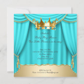 Brunette Baby shower Prince Aqua Blue Gold Crown Kaart (Achterkant)