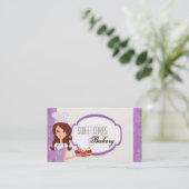 Brunette Baker op Paarse Cup Cakes Visitekaartje (Staand voorkant)