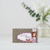 Brunette Baker op Paarse Cup Cakes Visitekaartje (Staand voorkant)