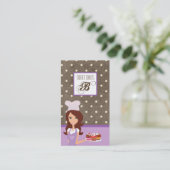 Brunette Baker Paarse Brow Cup Cakes Visitekaartje (Staand voorkant)