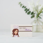 Brunette Baker Paarse Brow Cup Cakes Visitekaartje (Staand voorkant)