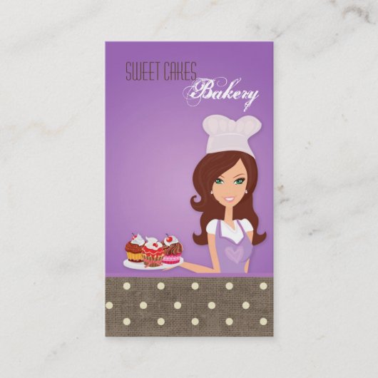 Brunette Baker Paarse Brow Cup Cakes Visitekaartje (Voorkant)
