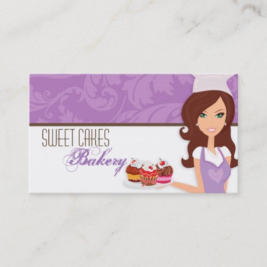 Brunette Baker Paarse Brow Cup Cakes Visitekaartje (Voorkant)