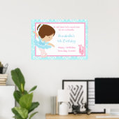 Brunette Ballerina & Blue Damask Poster (Thuiskantoor)
