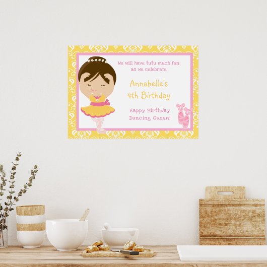 Brunette Ballerina & Geel Damask Poster (Keuken)