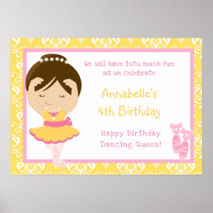 Brunette Ballerina & Geel Damask Poster