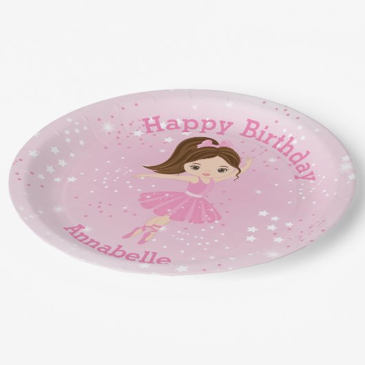 Brunette Ballerina Happy Birthday Paper Bord (Gekanteld)