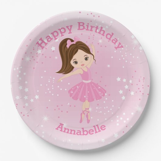 Brunette Ballerina Happy Birthday Paper Bord (Voorkant)