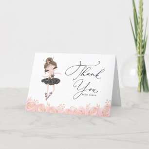 Brunette Ballerina in Black Dress Floral Birthday Bedankkaart