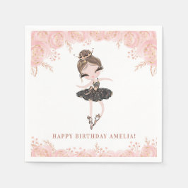 Brunette Ballerina in Black Dress Floral Birthday Servet