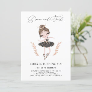 Brunette Ballerina in Black Dress Glitter Birthday Kaart
