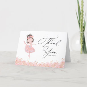 Brunette Ballerina in Pink Dress Floral Birthday Bedankkaart