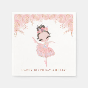 Brunette Ballerina in Pink Dress Floral Birthday Servet