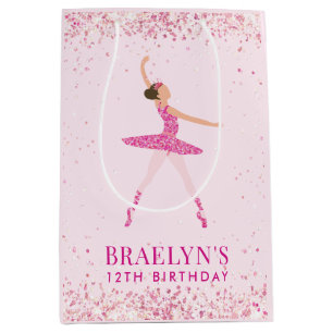 Brunette Ballerina in Pink Glitter Dress Birthday Medium Cadeauzakje