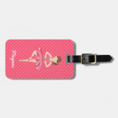 Brunette Ballerina op Roze Polka Dots Bagagelabel (Voorkant horizontaal)