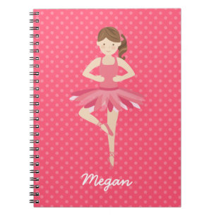 Brunette Ballerina op Roze Polka Dots Notitieboek