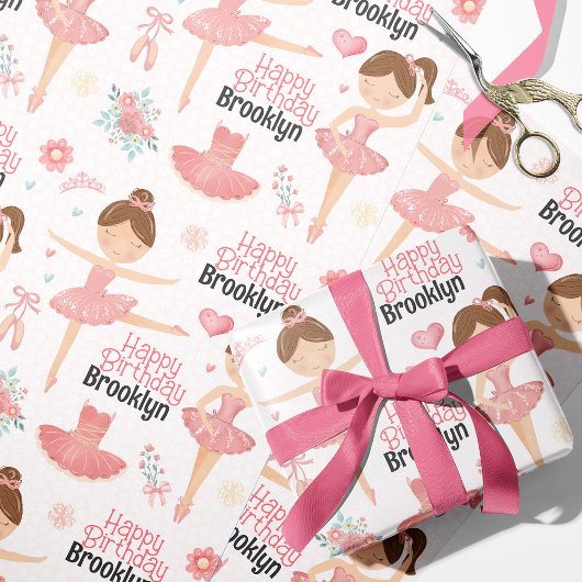 Brunette Ballerina Personalized Wrapping Paper Cadeaupapier