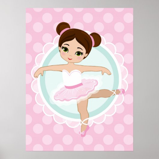 Brunette Ballerina - Roze Ballet Dancer Girl Poster (Voorkant)