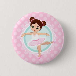 Brunette Ballerina - Roze Ballet Dancer Girl Ronde Button 5,7 Cm
