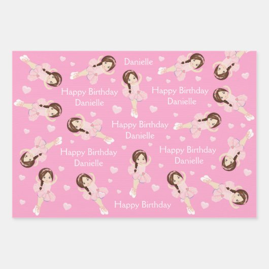 Brunette Ballerina Wrapping Paper Sheets (Voorkant 3)