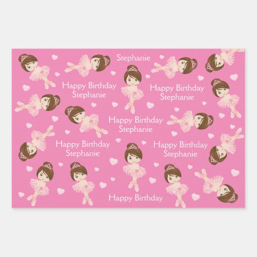 Brunette Ballerina Wrapping Paper Sheets (Voorkant 2)